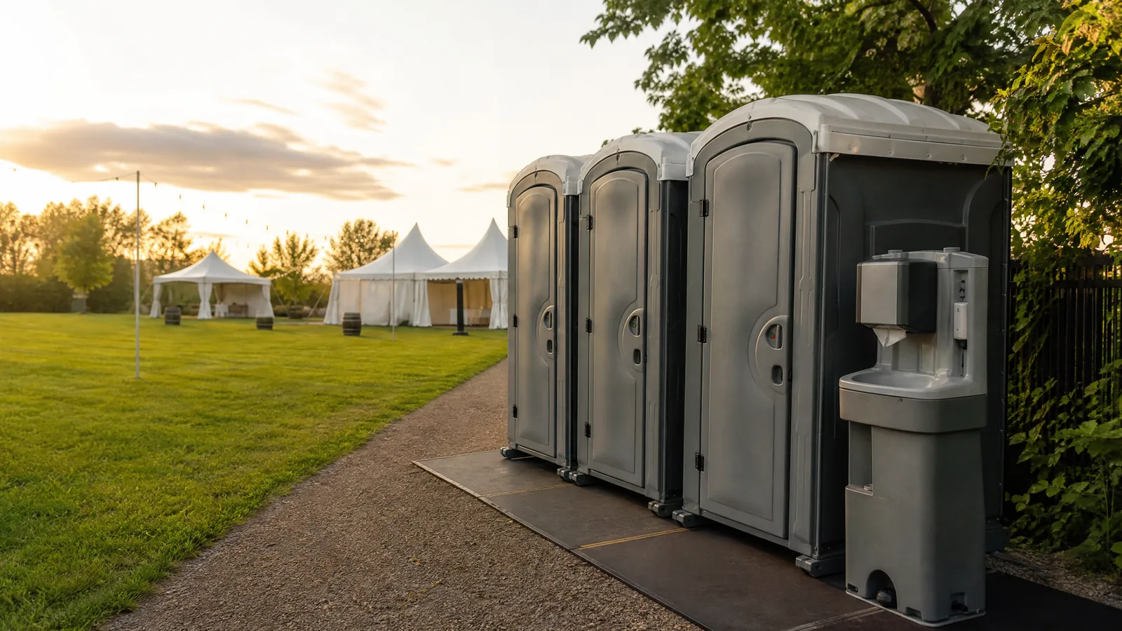 Portable restrooms arranged for an outdoor event